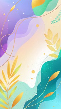 Canlı soyut tasarım menekşe, turuncu, sarı, su ve nane renklerini akışkan organik çiçeklerle ve modern tarzla harmanlıyor..