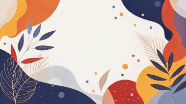 Donanma, kestane rengi, kırmızı, turuncu ve yumuşak akışkan organik botanik şekilleri ve modern tasarımı olan altın tonlarda dramatik soyut çerçeve..