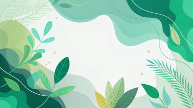 Modern minimalist tarzda altın parıltılı ve organik botanik şekilli limon, yeşim taşı, deniz mavisi ve zümrüt yeşillikleri içeren zarif ve soyut bir çerçeve..