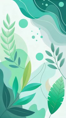 Modern minimalist tarzda altın parıltılı ve organik botanik şekilli limon, yeşim taşı, deniz mavisi ve zümrüt yeşillikleri içeren zarif ve soyut bir çerçeve..