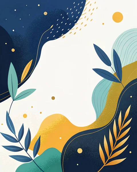 Donanma, orman yeşili, deniz mavisi ve altın renginde doğal akış şekilleri ve zarif çiçeklerle donanımlı ve soyut bir geçmişe sahip..