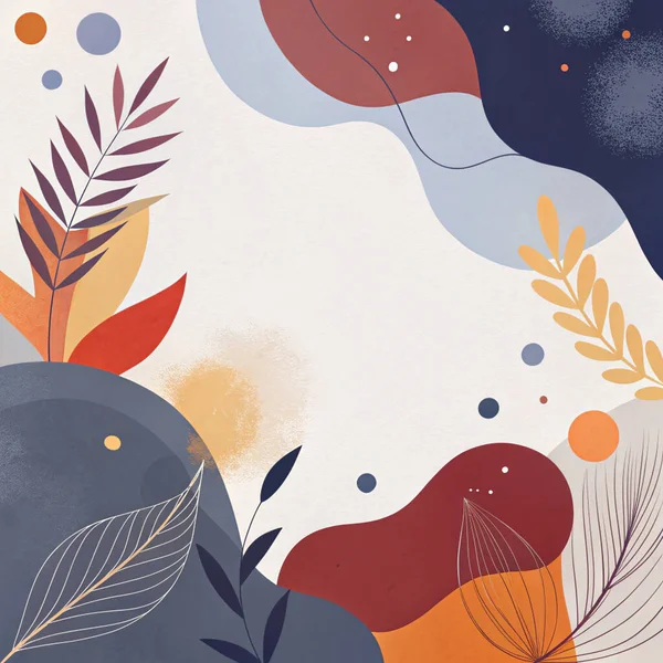 Donanma, kestane rengi, kırmızı, turuncu ve yumuşak akışkan organik botanik şekilleri ve modern tasarımı olan altın tonlarda dramatik soyut çerçeve..