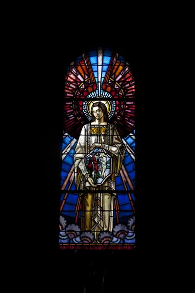 Stained window of the cathedral in Oloron Saint Marie, France Royalty Free Stock Images