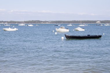 Fransa'da sahil Motorlu tekne ve yelken tekne palamarla
