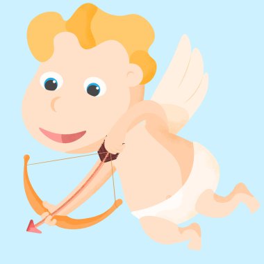 Aşk tanrısı, sevgililer gününde yaydan ok atar. Düz çizgi film çizimi