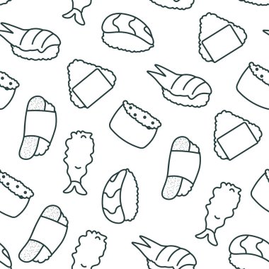 Ekmekli, suşili, pürüzsüz şablon. Güzel yemek tasarımı elementleri Doğrusal doku. Vektör düz resimleme