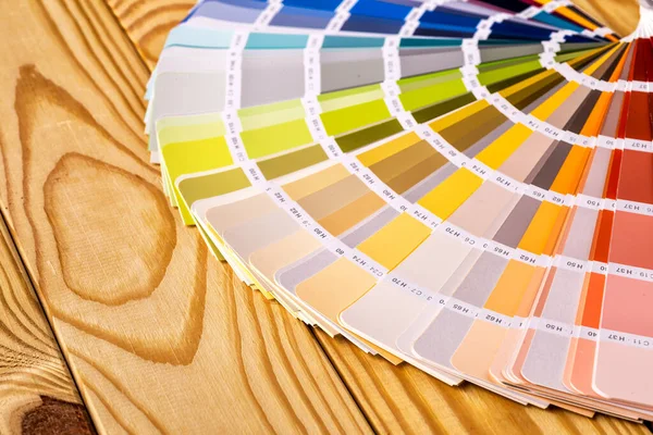 Guida Tavolozza Colori Pennelli Desktop Legno — Foto Stock