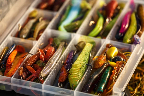 Fishing Tackles Fishing Baits Box Κλασικό Χρωματιστά Αλιευτικά Θέλγητρο Όμορφο — Φωτογραφία Αρχείου