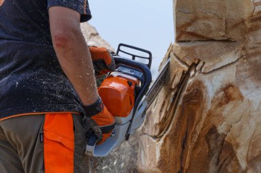 Kiev. Ukrayna. 22 Haziran 2019. Elektrikli testere. Stihl, Alman elektrikli testere ve diğer el teçhizatı üreticisi.