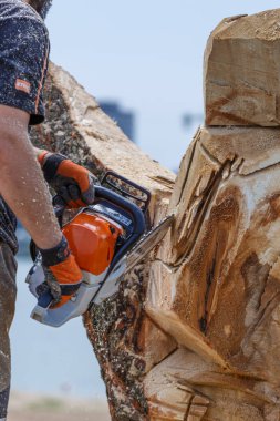 Kiev. Ukrayna. 22 Haziran 2019. Elektrikli testere. Stihl, Alman elektrikli testere ve diğer el teçhizatı üreticisi.