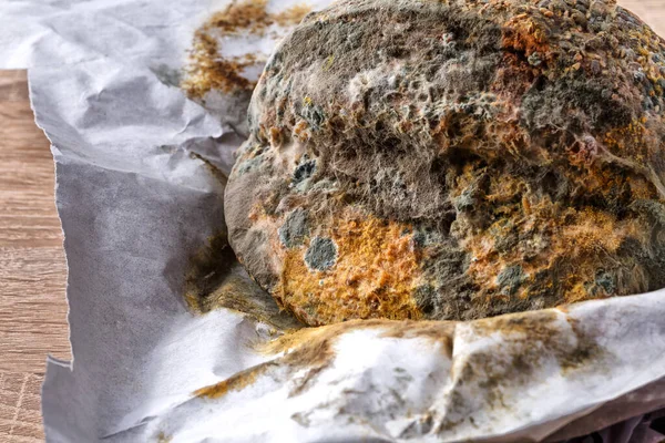 Mold growing on a loaf of bread.blue and pink mold on bread close-up
