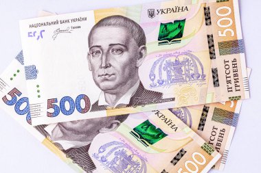 500 Hryvnia, Ukrayna banknotu. Parça. Portre Grigory Skovoroda, filozof, şair ve öğretmen. Yakın plan. Ukrayna banknotu. Ukrayna 'nın kağıt parası..
