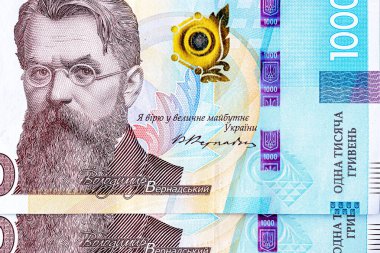 Ukrayna parası, Ukrayna banknotlarından elde edilen doku ve 1000 hryvnias değerinde banknot, Vernadsky 'yi betimliyor. Ukrayna' da 1000 Hryvnias 'lık banknot, tasarım için elementlerin bir parçası.