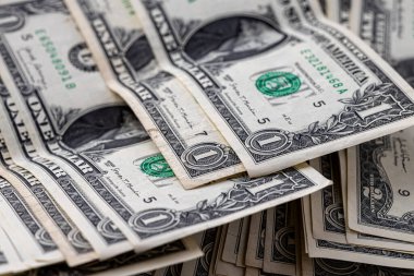 Bir dolarlık Amerikan banknotları. Paraları kapatın. Zenginlik konsepti, serbest ticaret, iş kavramı