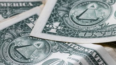 Bir dolarlık Amerikan banknotları. Paraları kapatın. Zenginlik konsepti, serbest ticaret, iş kavramı