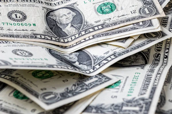 Bir dolarlık Amerikan banknotları. Paraları kapatın. Zenginlik konsepti, serbest ticaret, iş kavramı