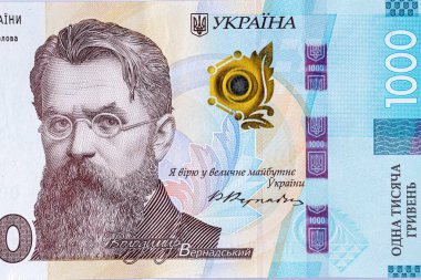 Ukrayna parası, Ukrayna banknotlarından elde edilen doku ve 1000 hryvnias değerinde banknot, Vernadsky 'yi betimliyor. Ukrayna' da 1000 Hryvnias 'lık banknot, tasarım için elementlerin bir parçası.