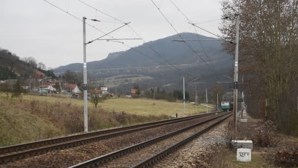 Cargo czech train in Sebuzin village — Stock Video