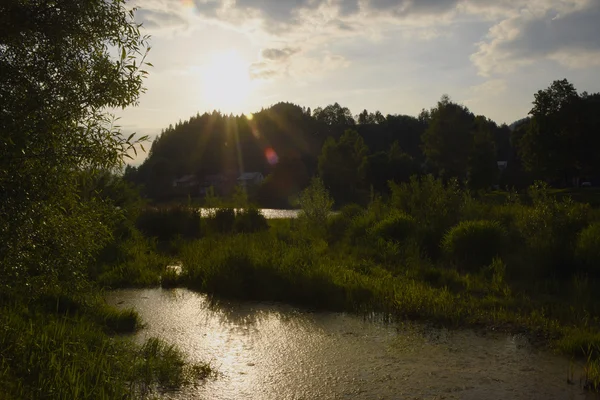 Sunset over river Dunajec — Stock Photo, Image