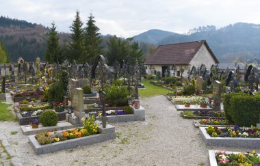 Bahar zamanı Grunau im Almtal town yakınındaki Alpleri'nde