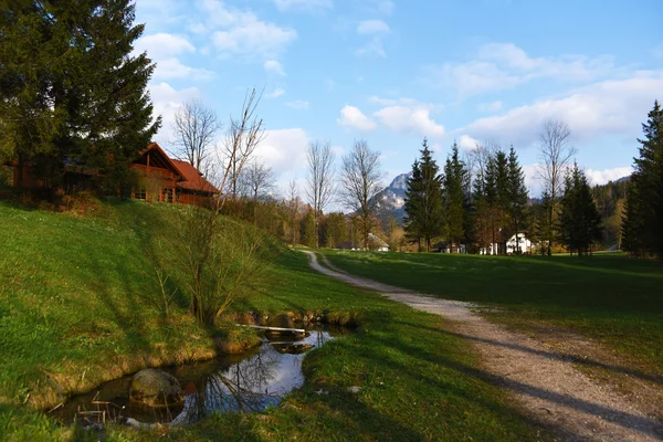 Tavasszal az Alpok közelében Grunau im Almtal városában — Stock Fotó