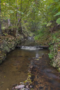 Krasetinsky deresi, sonbahar sabahı küçük şelaleli Kremzsky deresi ile kesişme noktasında.