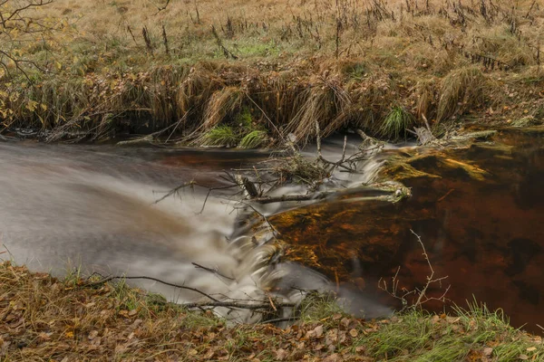 Езерный Ручей Осенним Цветным Утром Диким Водопадом После Осадков Сумавском — стоковое фото