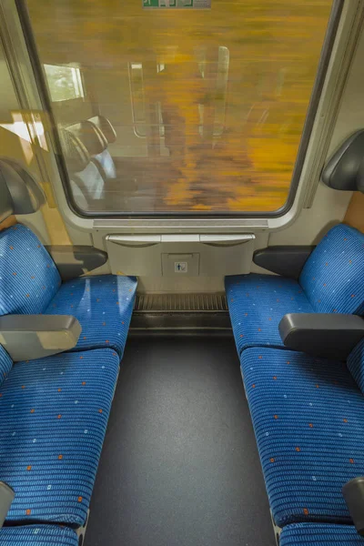 Compartimento Asiento Azul Tren Expres Rápido República Checa Linz Praga —  Fotos de Stock