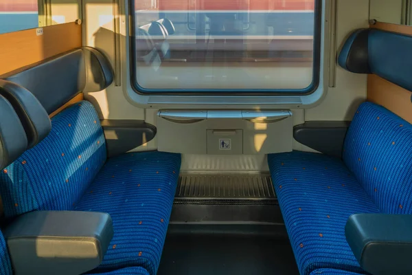 Compartiment Siège Bleu Train Rapide Expres République Tchèque Linz Prague — Photo