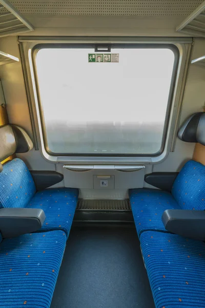 Blue Seat Compartment Fast Expres Train Czech Republic Linz Prague — Stock Photo, Image