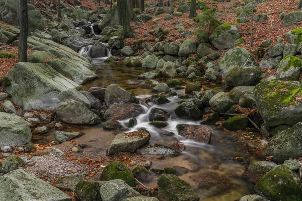 Velky Cerny Stolpich Bach Herbst Frischen Kalten Morgen Isergebirge — Stockfoto