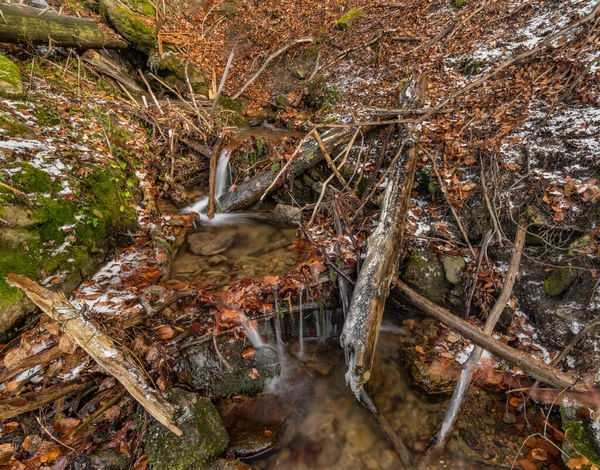 Cascada Bajo Cernava Región Este Moravia Otoño Invierno Frío Color — Foto de Stock