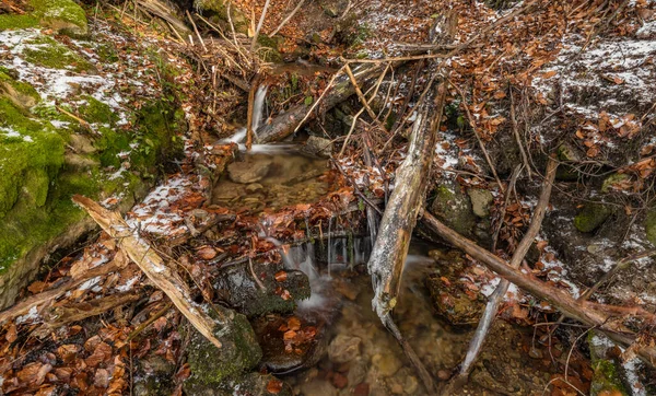 Cascada Bajo Cernava Región Este Moravia Otoño Invierno Frío Color — Foto de Stock