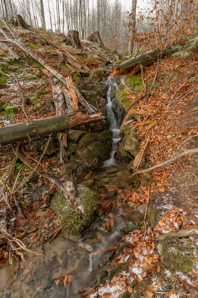 Cascada Bajo Cernava Región Este Moravia Otoño Invierno Frío Color — Foto de Stock