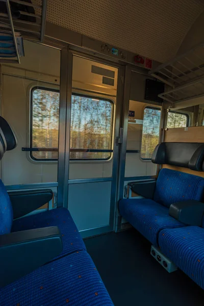 Blue Seat Compartment Fast Expres Train Czech Republic Linz Prague — стоковое фото