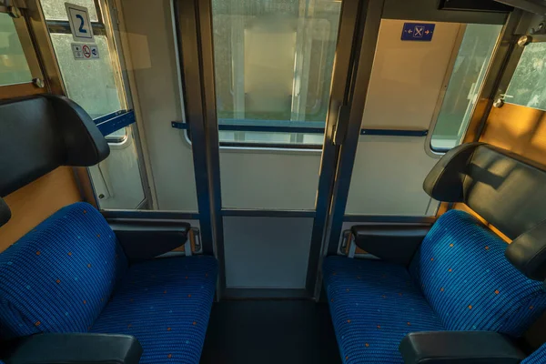 Blue Seat Compartment Fast Expres Train Czech Republic Linz Prague — стоковое фото