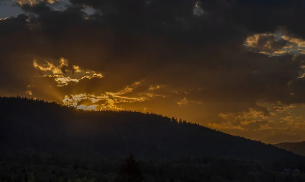 Pôr Sol Perto Aldeia Krzywe Manhã Cor Verão Prado — Fotografia de Stock