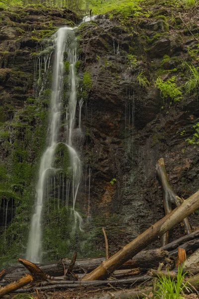 Cascade Près Kouty Nad Desnou Village Journée Été Dans Forêt — Photo