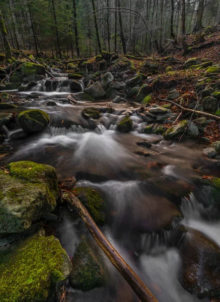 Waterfall Bucaci Creek Moravskoslezske Beskydy Mountains Frosty Cold Winter Day — Stock Photo, Image