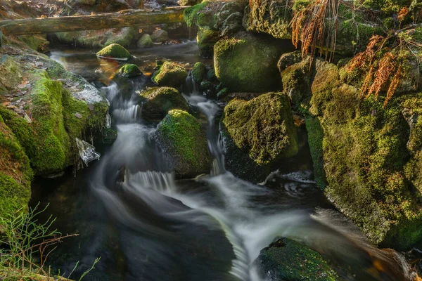 Konsky Creek Nel Parco Nazionale Sumava Con Cascata Cascata Inverno — Foto Stock
