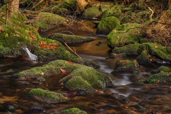 Konsky Kreek Nationaal Park Sumava Met Waterval Waterval Winter Zonnige — Stockfoto