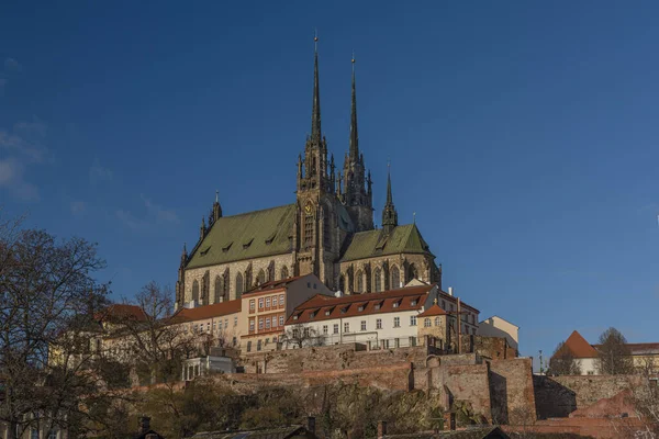 Cathedral in Brno city in south Moravia region in blue sky sunny cold winter day