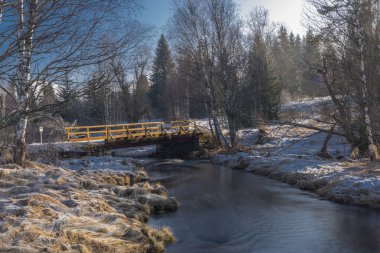 Studena Vltava nehri kış sabahı güneşli, soğuk bir sabah.