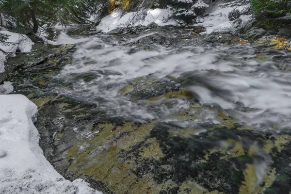 Creek Kamenice Manhã Gelada Ensolarada Mola Com Cachoeira Fresca Plattenfall — Fotografia de Stock