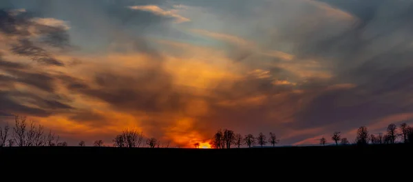 Sunset View Roprachtice Village Krkonose Mountains Spring Beautiful Evening — Stock Photo, Image