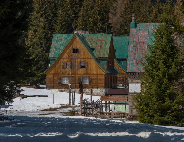 Sneeuw Voorjaarsweide Nabij Orle Dorp Jizerske Bergen Polen Zonnige Mooie — Stockfoto