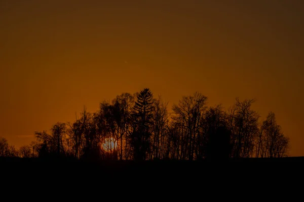 Blick Auf Den Sonnenuntergang Dorf Roprachtice Riesengebirge Frühling Schönen Abend — Stockfoto