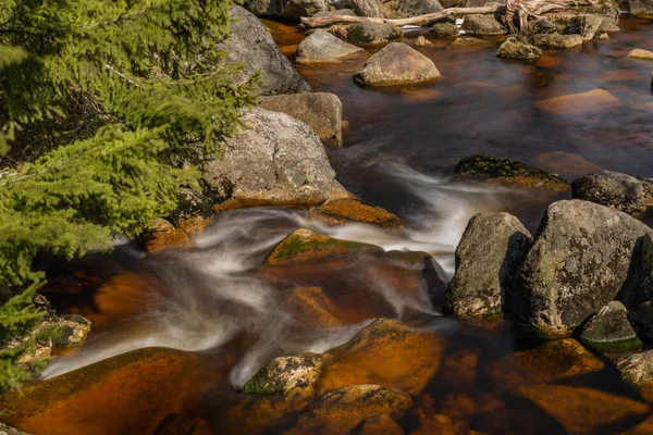 Color Jizerka River Confluence Jizera Creek Spring Winter Sunny Cold — Stock Photo, Image