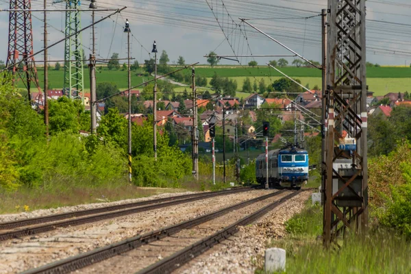 Passeggero Elettrico Vecchio Treno Retrò Una Sola Volta Stazione Nemanice — Foto Stock