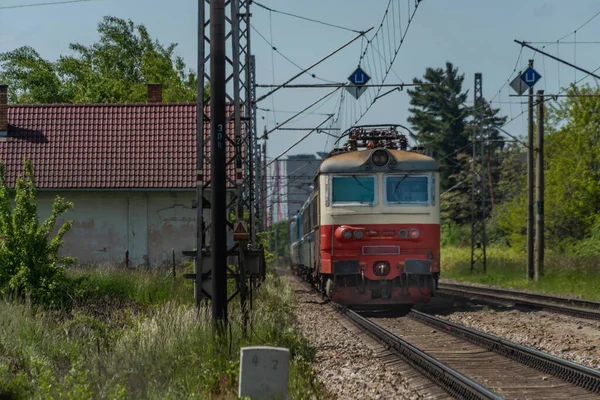 Elektrische Passagier Oude Retro Trein Een Keer Station Nemanice Het — Stockfoto